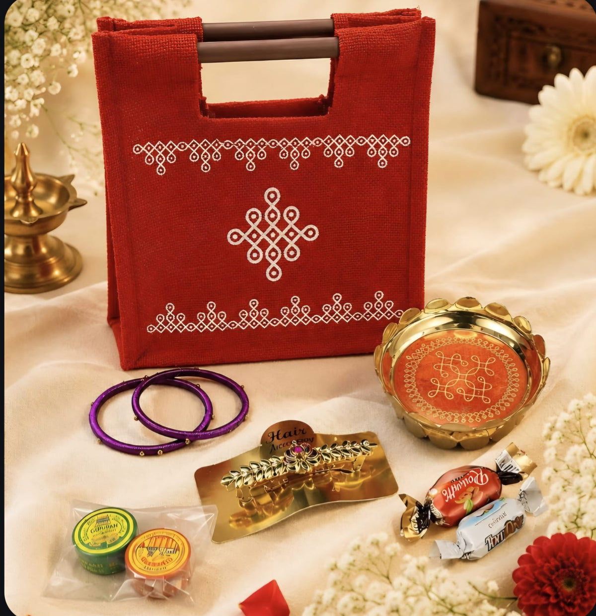 Traditional Red Thamboolam Return Gift Bag – Embroidered Indian Gift Bag